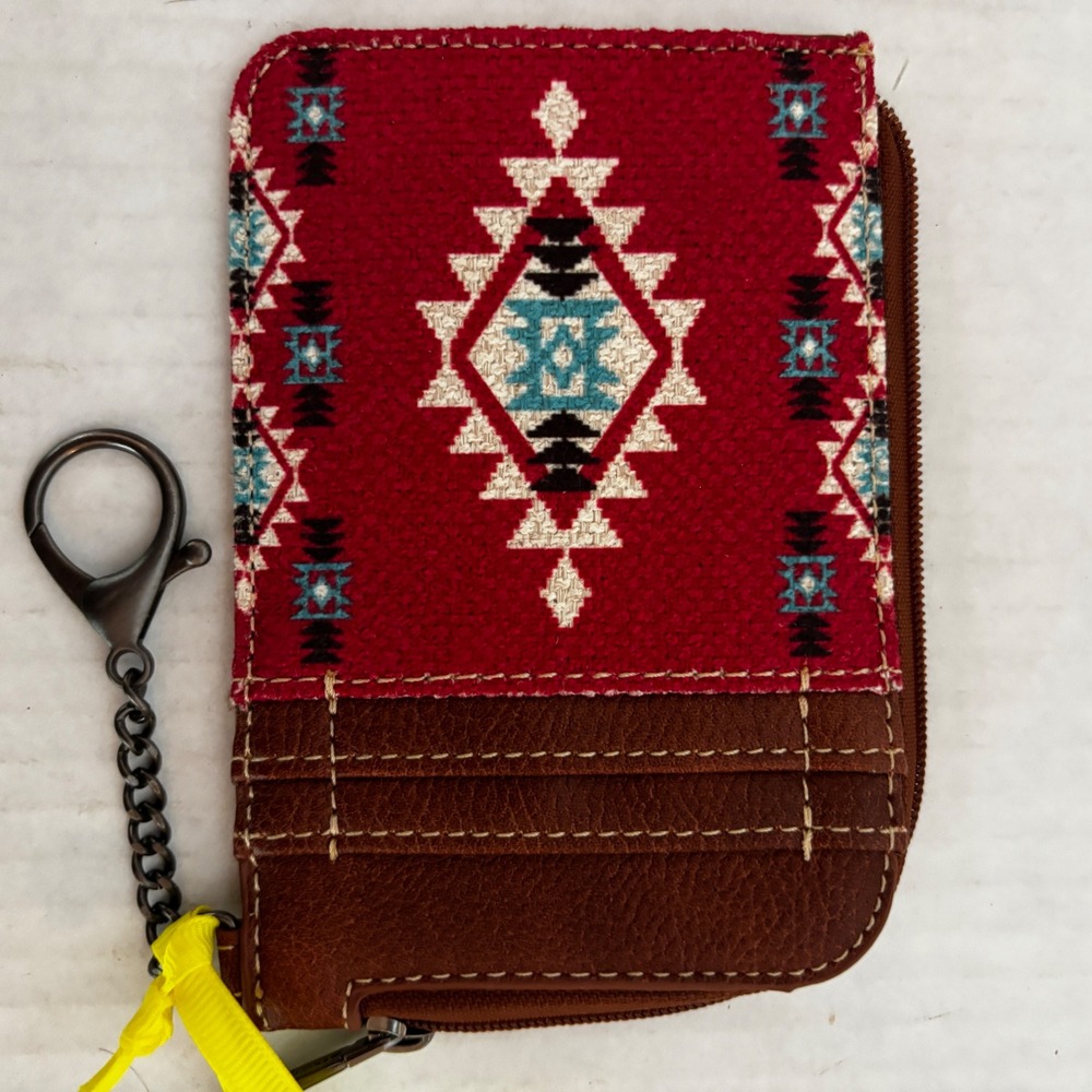 Wrangler Card Holder Wallet Womens Red Brown Southwestern Keychain cowgirl New